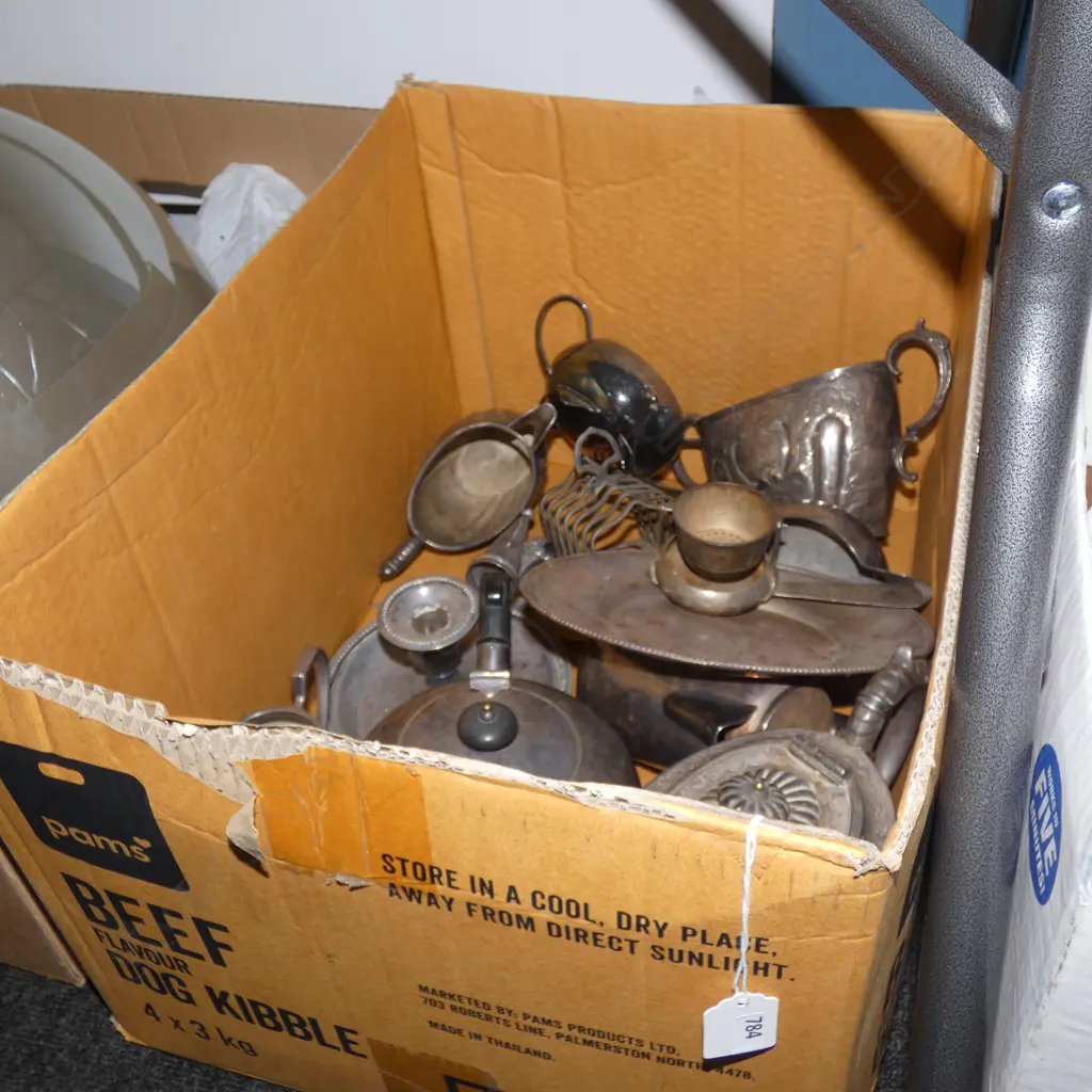 BOX OLD SILVER PLATE; TEAPOTS ETC.. Image 1++