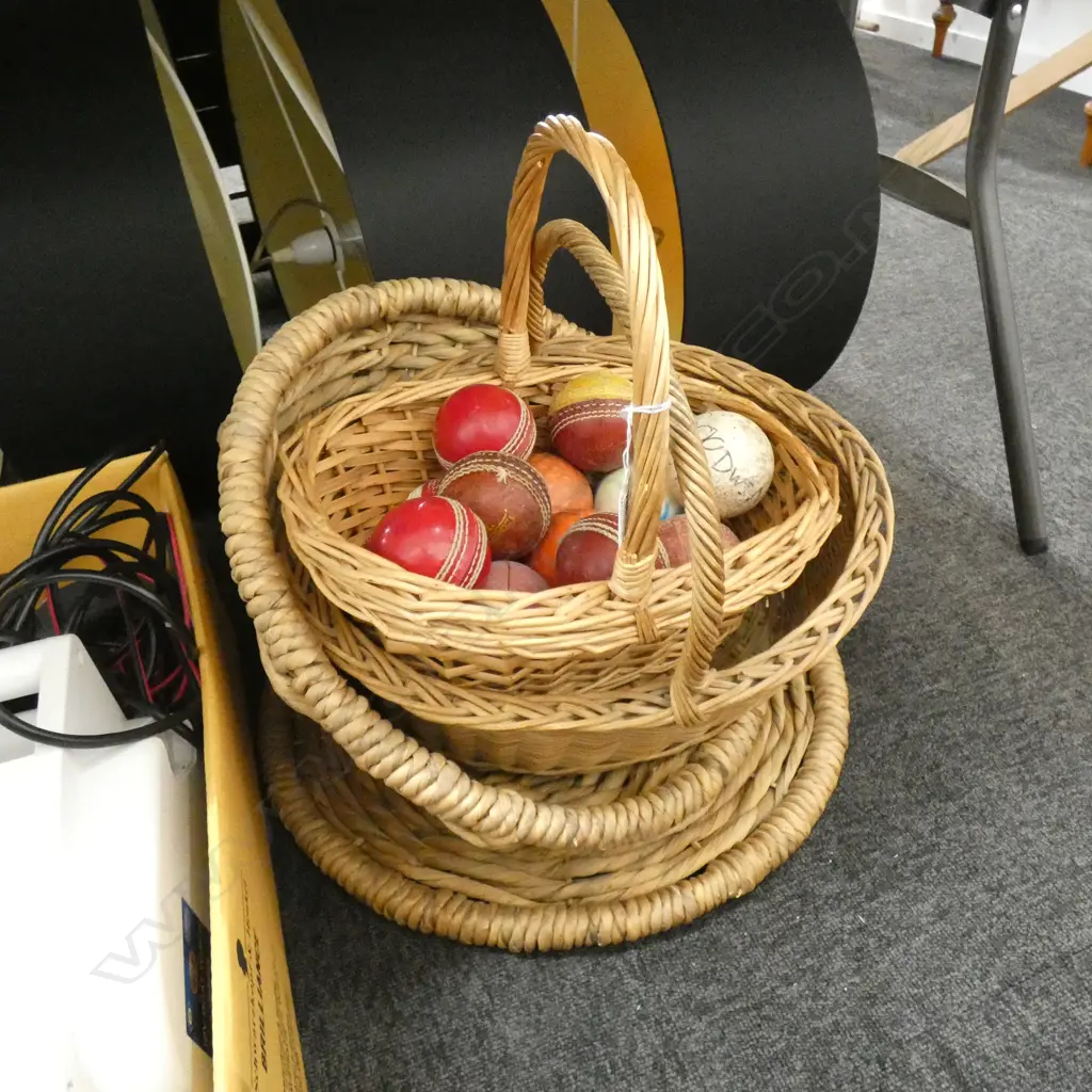 3 WOVEN BASKETS + CRICKET BALLS Image 1++