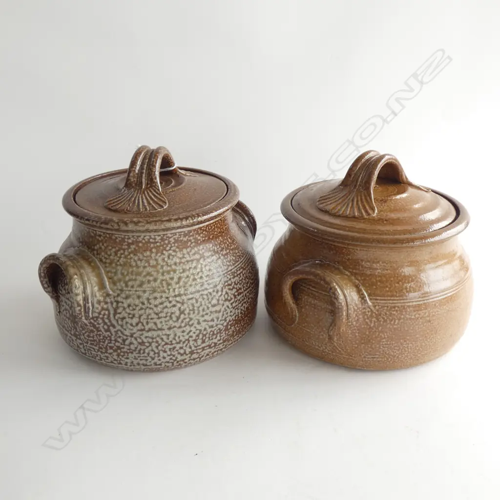 2 'CP' LIDDED CASSEROLES SALT GLAZED 190mm dia Image 1++
