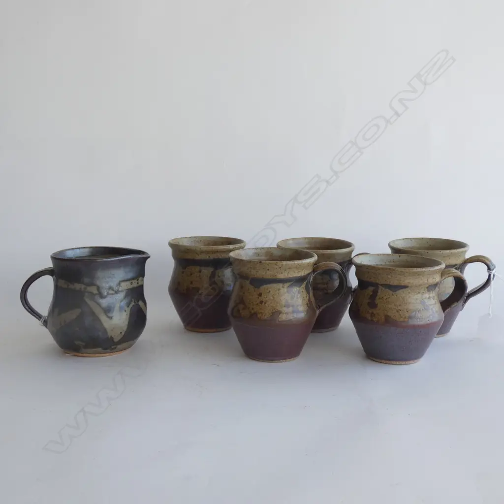 5 STUDIO POTTERY MUGS + MILK JUG (RIM CHIP) Image 1++