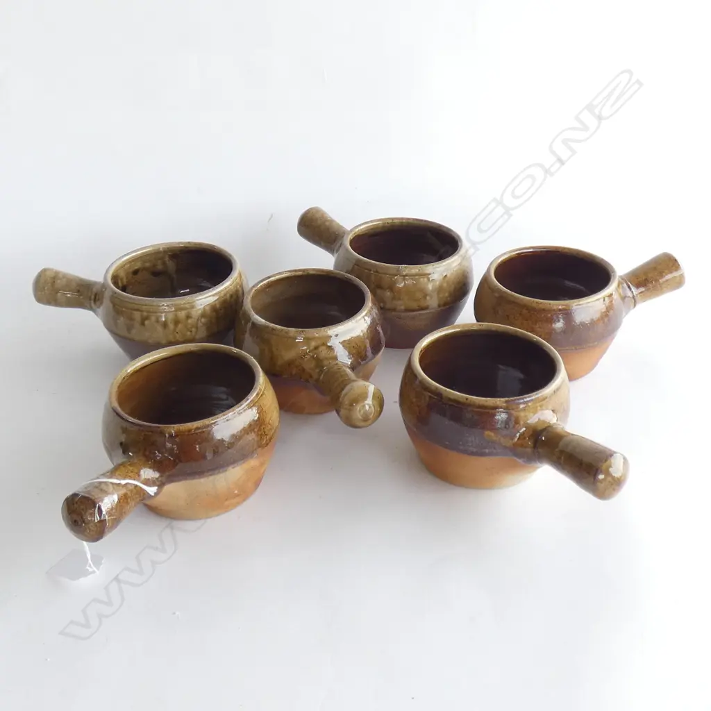 6 STAMPED STUDIO POTTERY RAMEKINS (RIM CHIP TO 1)  Image 1++