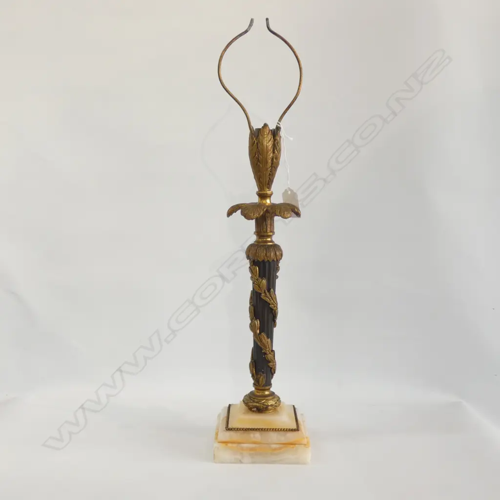 ART NOUVEAU TABLE LAMP BASE (NEEDS REWIRING)- MARBLE BASE - GOLD GILDED LEAVES TWINED AROUND BLACK COLUMN H. 490MM  Image 1++