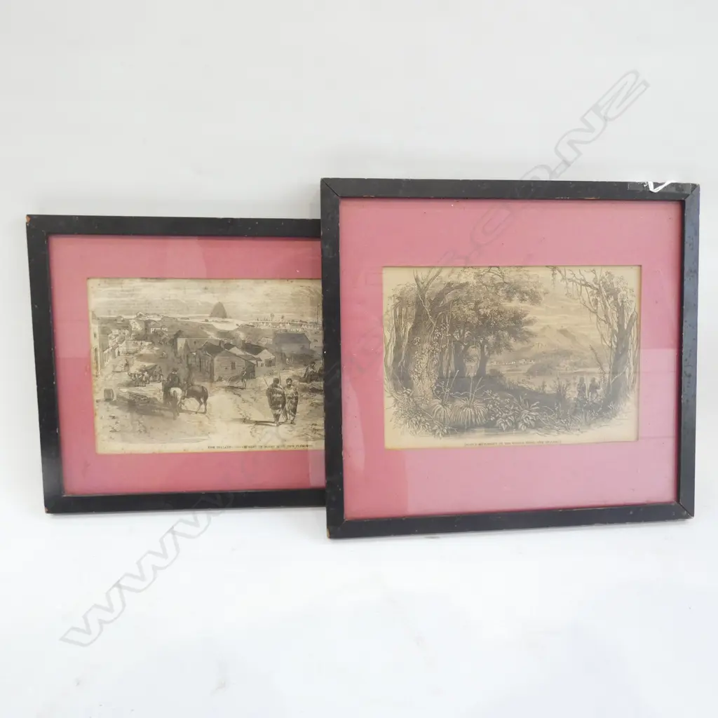 PR EARLY PRINTS NATIVE SETTLEMENT ON WAIROA RIVER & MT ELIOT  240 X 125MM Image 1++