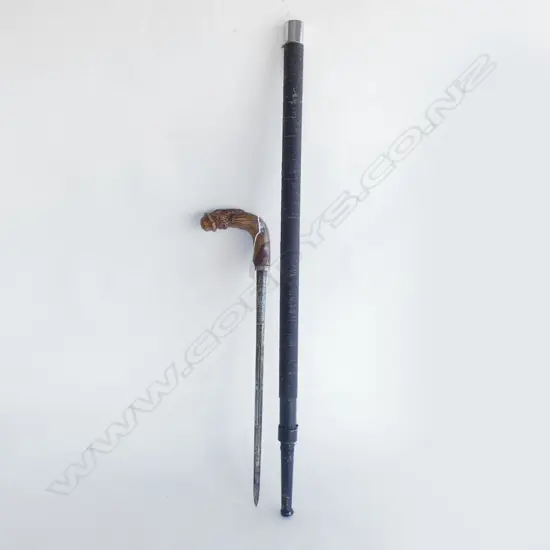 19THC SWORD WALKING STICK LATER SCABBARD