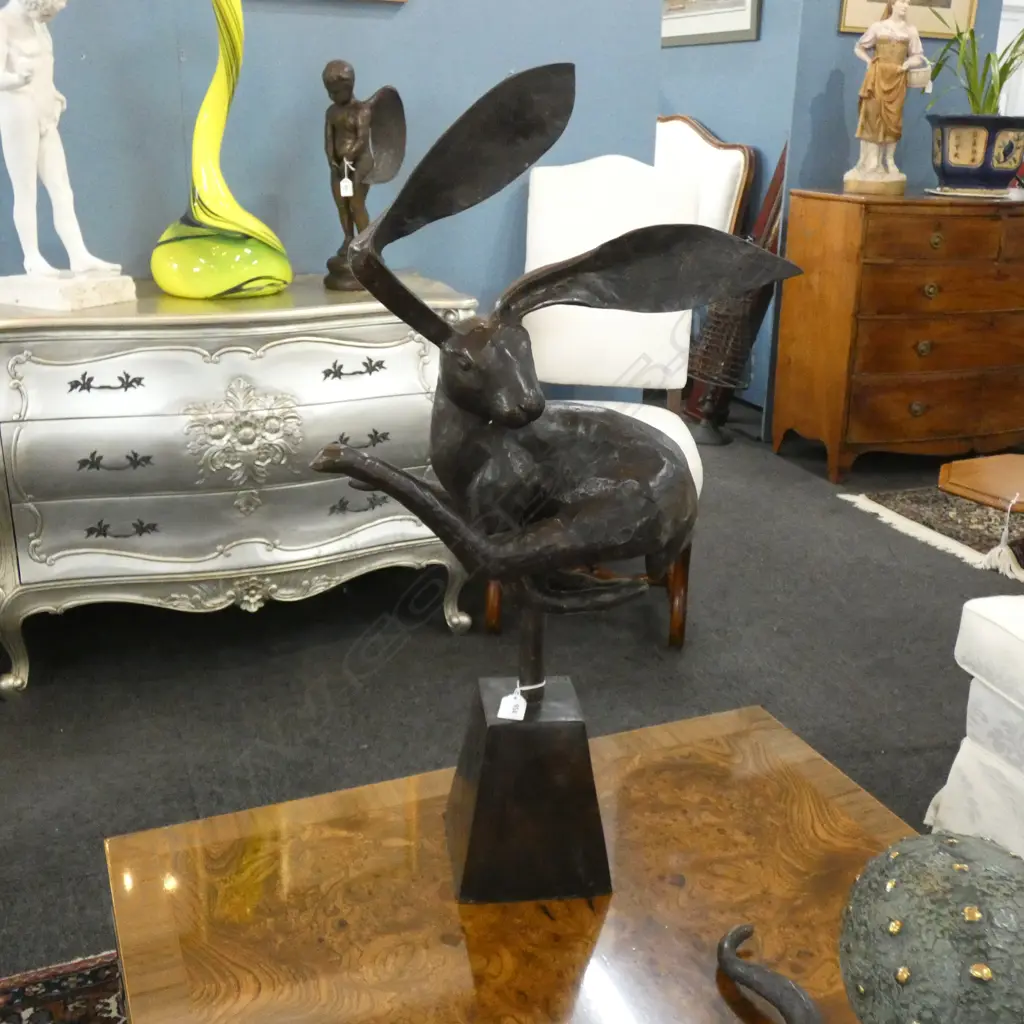 BRONZE HARE ON STAND H.750mm Image 1++