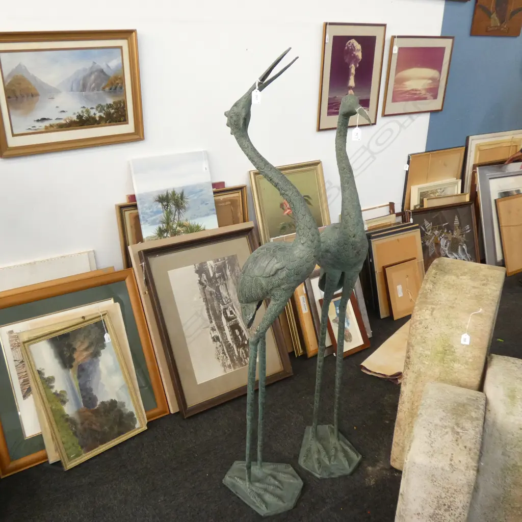 PR LARGE BRONZE CRANE BIRDS H.1460mm Image 1++