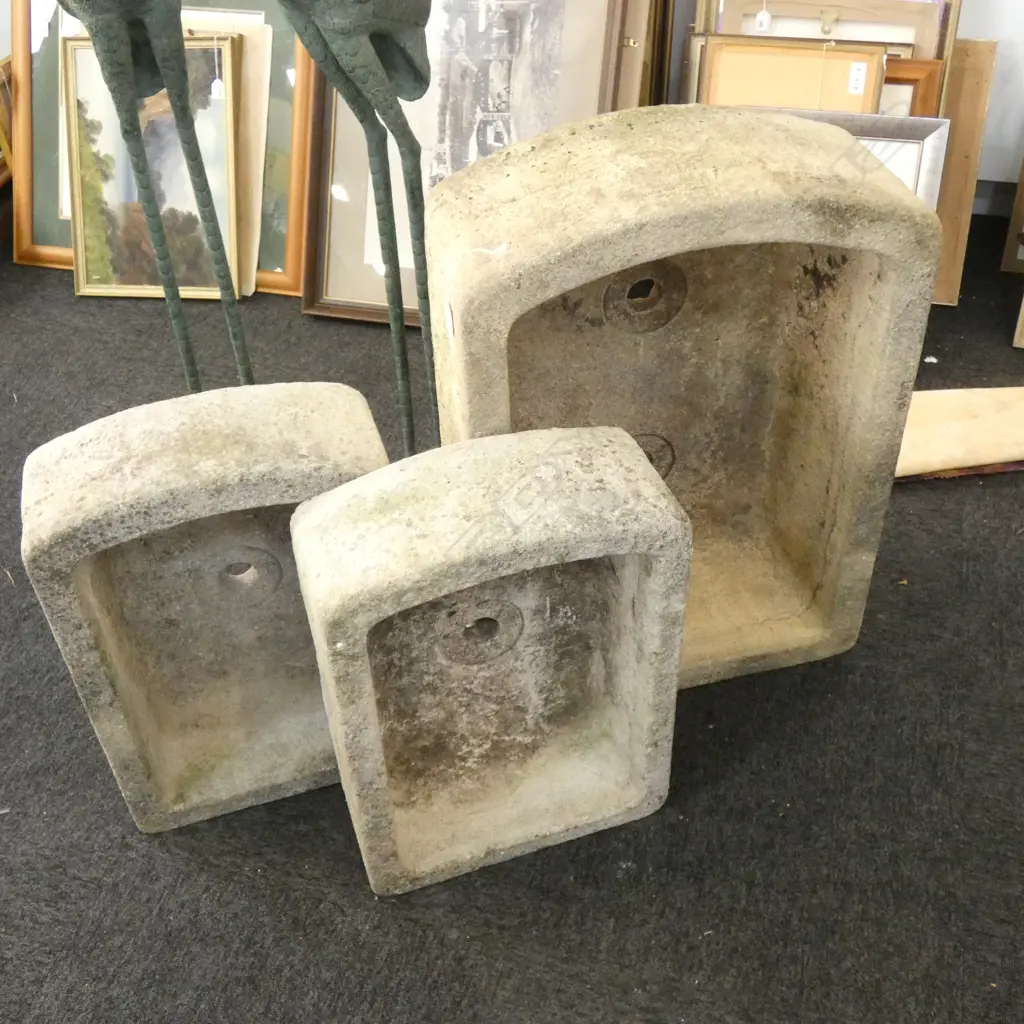 3 CONCRETE SINK STYLE PLANTERS 2 SM & 1 LG 500 X 700MM Image 1++