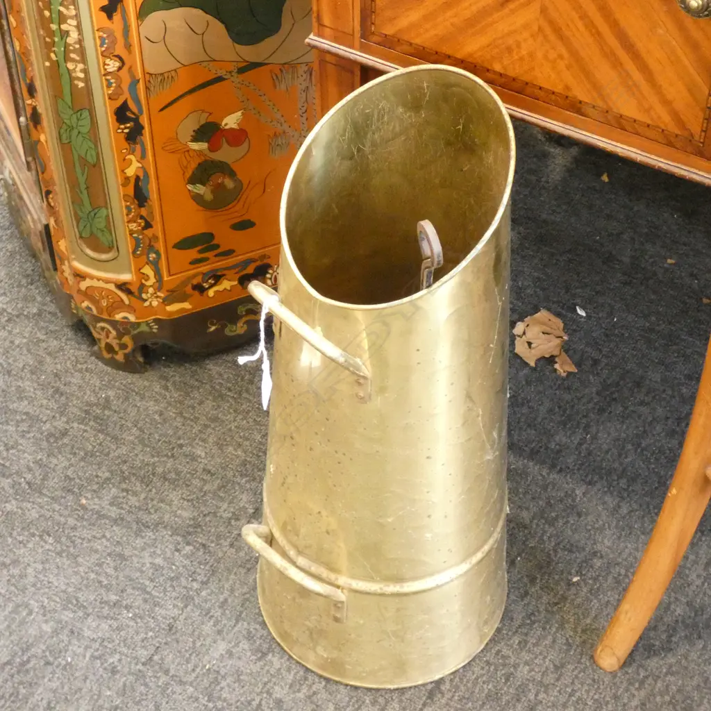 LG TALL BRASS COAL SCUTTLE (H 510MM) + 2 FIRESIDE TOOLS Image 1++