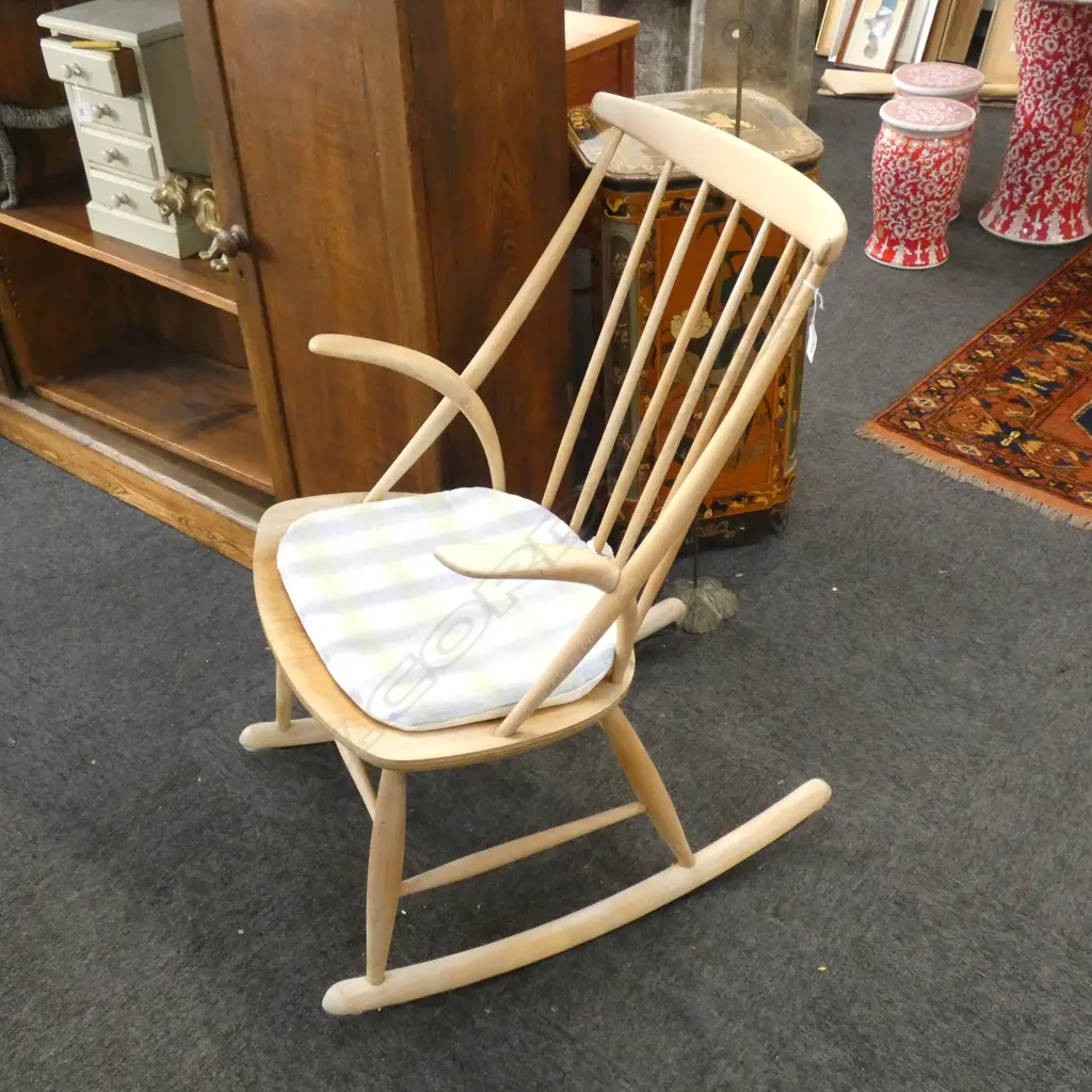 '50s BLOND OAK & TEAK DANISH ROCKER BY ILLUM WIKKELS (1919-1999) FOR N. EILERSEN Image 1++