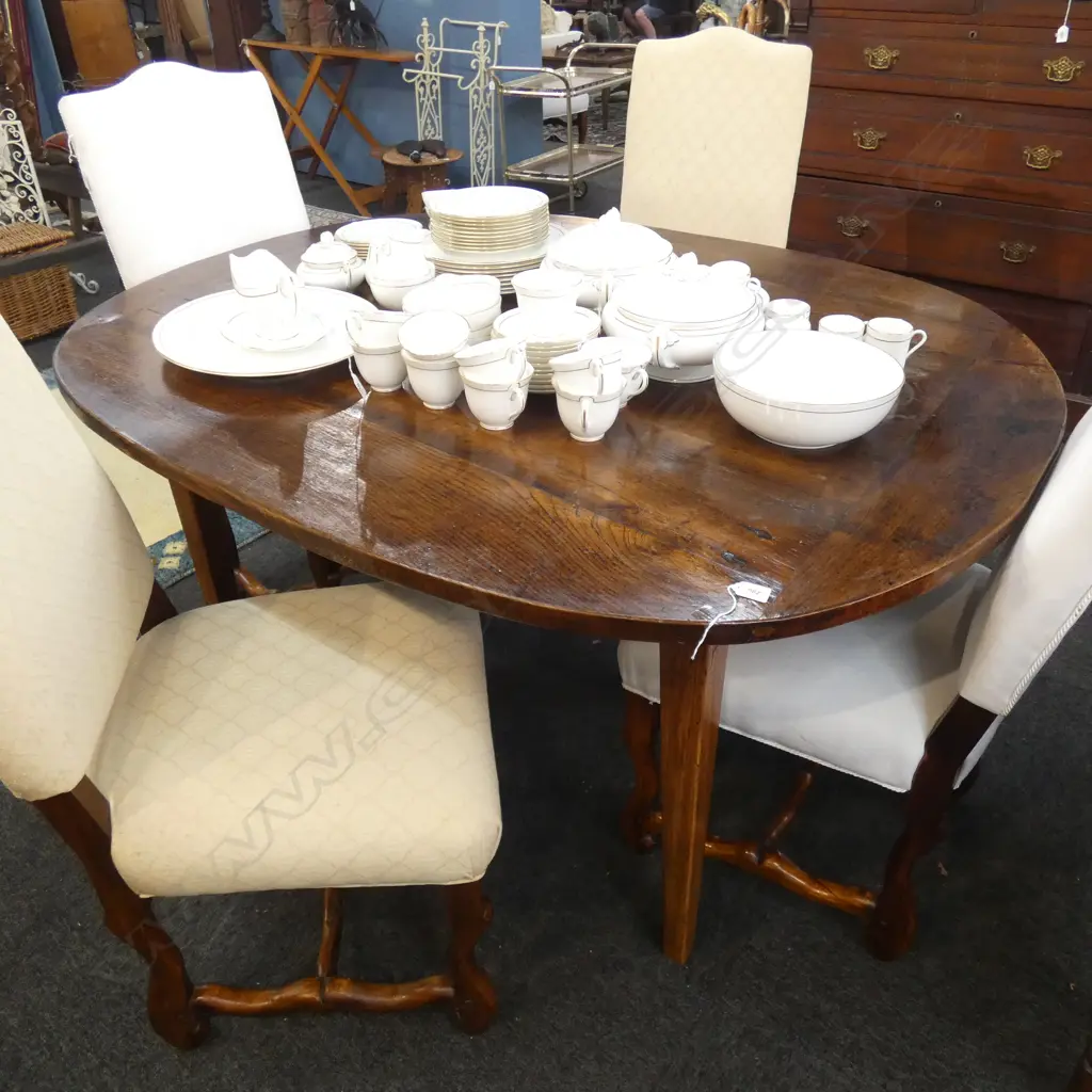 19thC FRENCH COUNTRY ELM PLANK TOP OVAL DINING TABLE... Image 1++