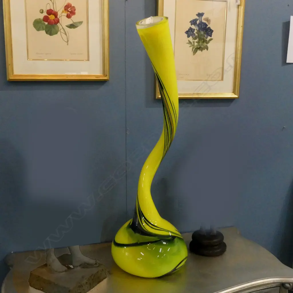 V.LGE FLURO YELLOW ORGANIC ART GLASS VASE H912mm Image 1++