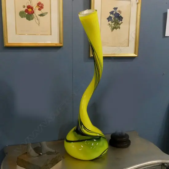 V.LGE FLURO YELLOW ORGANIC ART GLASS VASE H912mm