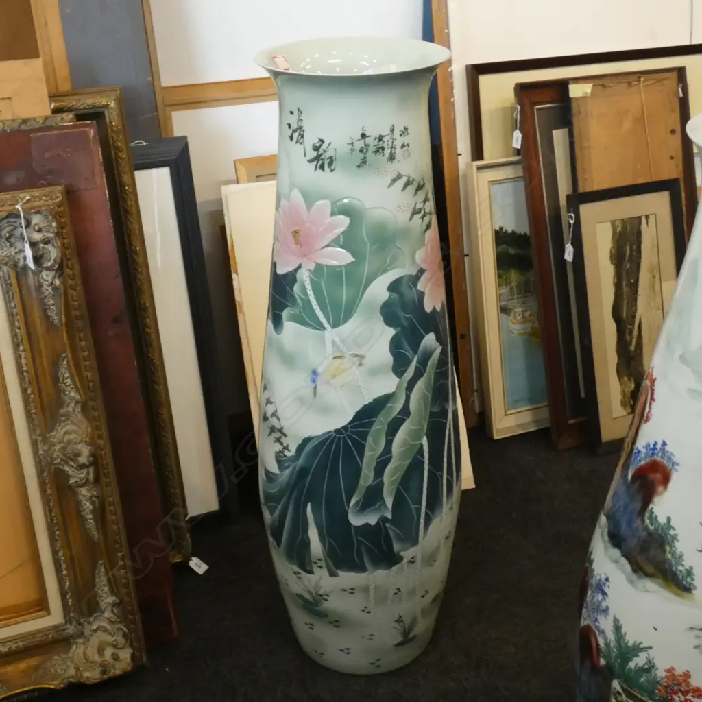 FLOOR STANDING CHINESE CERAMIC AND PORCELAIN VASE BIRDS FLOWERS & FISH H. 950MM  Image 1++
