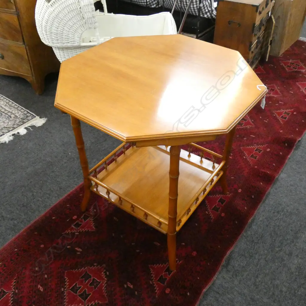 KAURI VICTORIAN IMITATION BAMBOO OCTAGONAL SIDE TABLE 710mm dia Image 1++