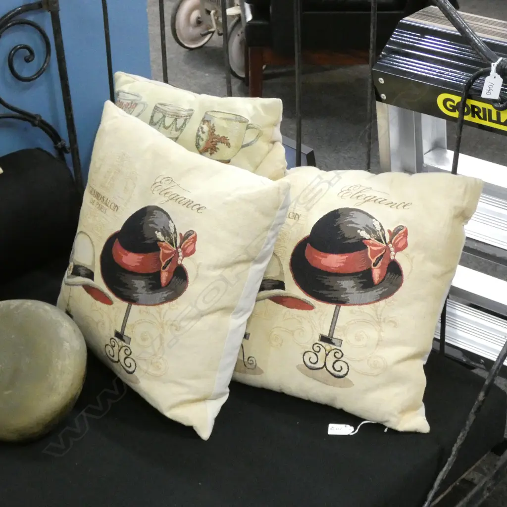 3 CUSHIONS; 2 FRENCH COUTURE STYLE DESIGN + 1 TEACUP DESIGN Image 1++
