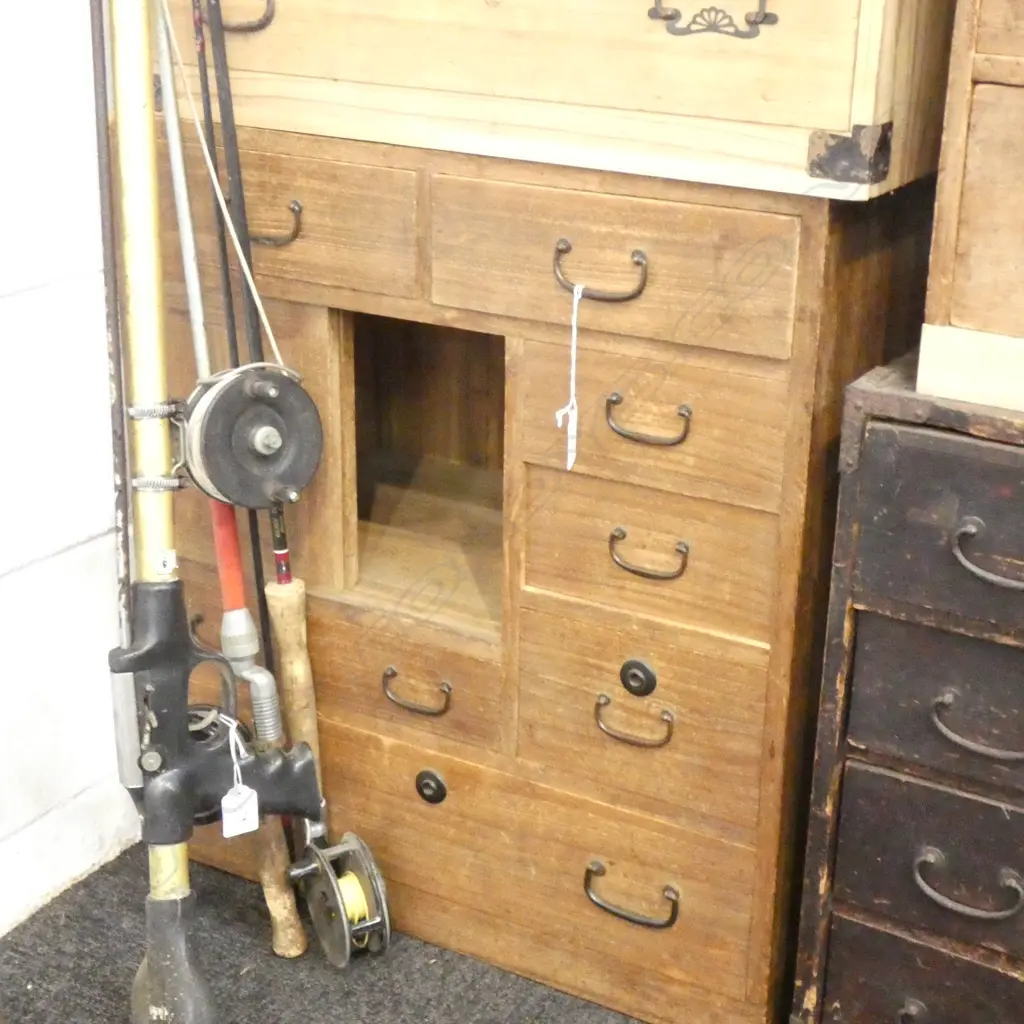 SM VINTAGE JAPANESE KO-DANSU CABINET 7 DRAWERS & 2 SLIDING DOORS 345 X 315 X 600MM Image 1++