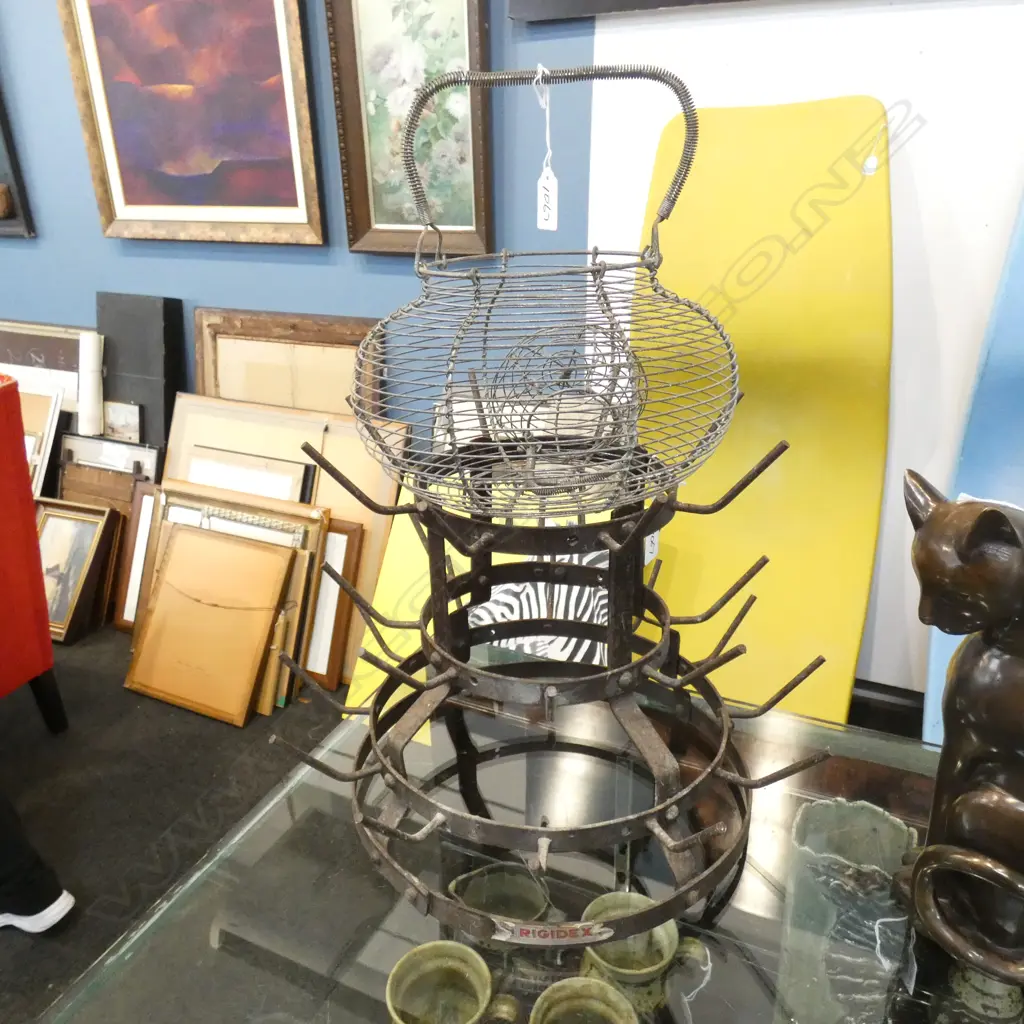 FRENCH METAL WINE BOTTLE DRYER + 2 WIRE BASKETS Image 1++