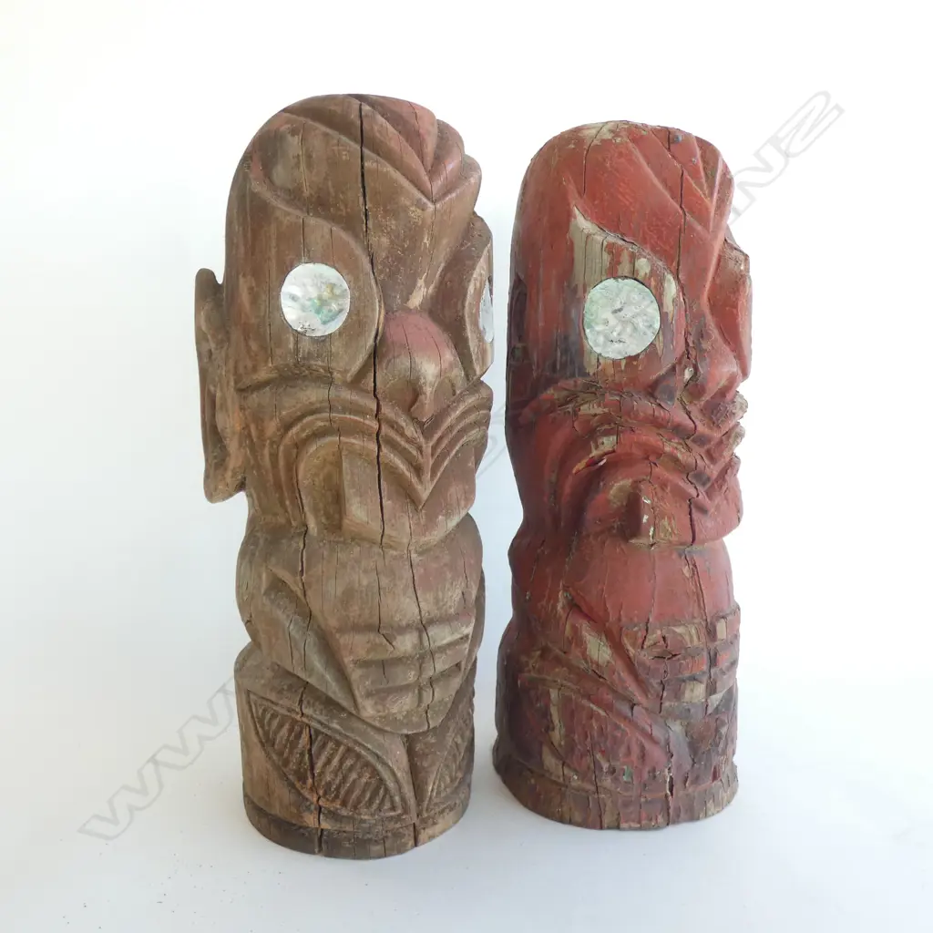 PR MAORI WOODEN GATEPOST CARVINGS H. 480MM Image 1++