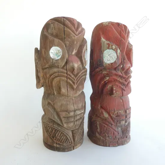 PR MAORI WOODEN GATEPOST CARVINGS H. 480MM