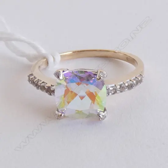 9CT GOLD MYSTIC TOPAZ AND CZ RING