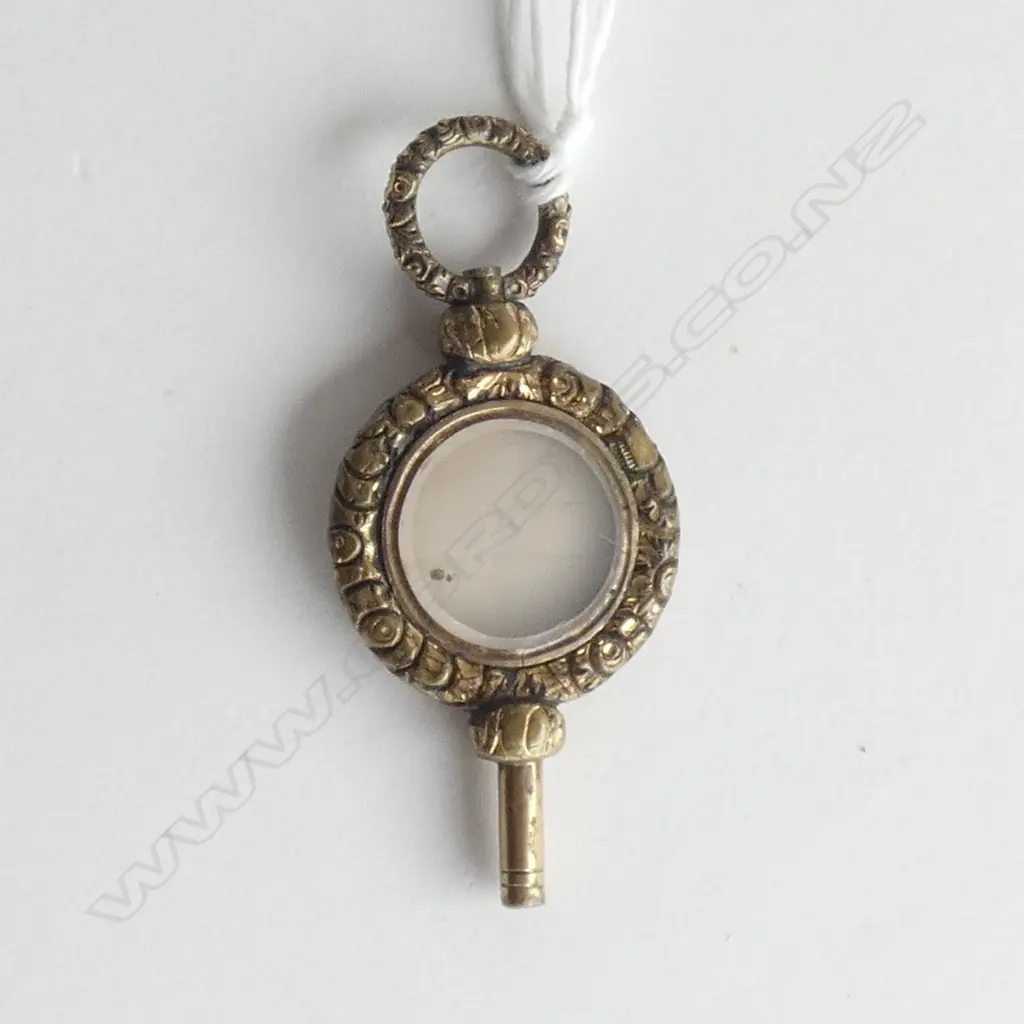 (WGTN#7) 19THC GILT FANCY POCKET WATCH KEY ROCK CRYSTAL PANEL Image 1++