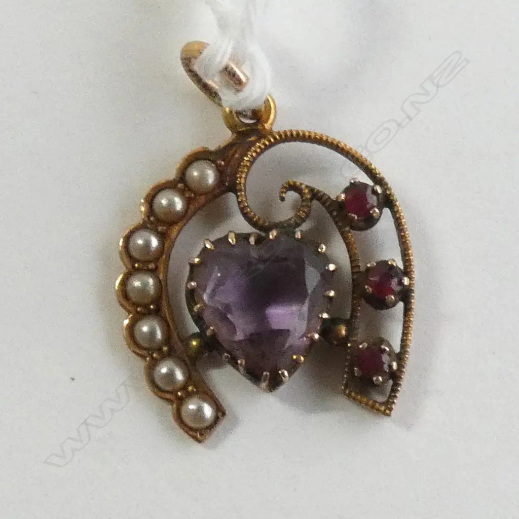 (17996) ANTIQUE 15CT GOLD AMETHYST & GARNET PENDANT Image 1++