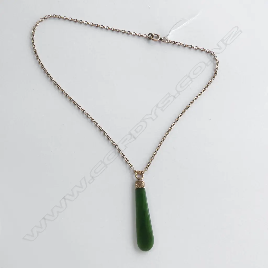 (17731) 9CT NECKLACE & MOUNTED POUNAMU PENDANT Image 1++