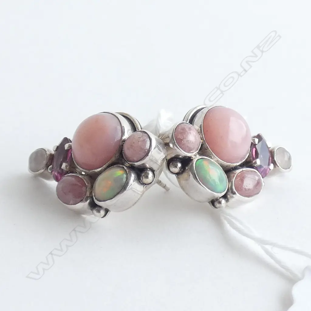 Amy Kahn Russell pink fire opal and rhocochrosite sterling silver post earrings Image 1++