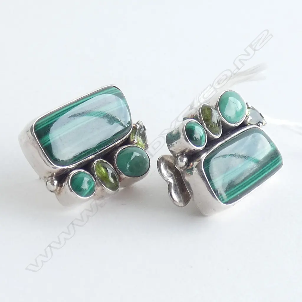 Amy Kahn Russell malachite peridot sterling silver post earrings one butterfly missing Image 1++