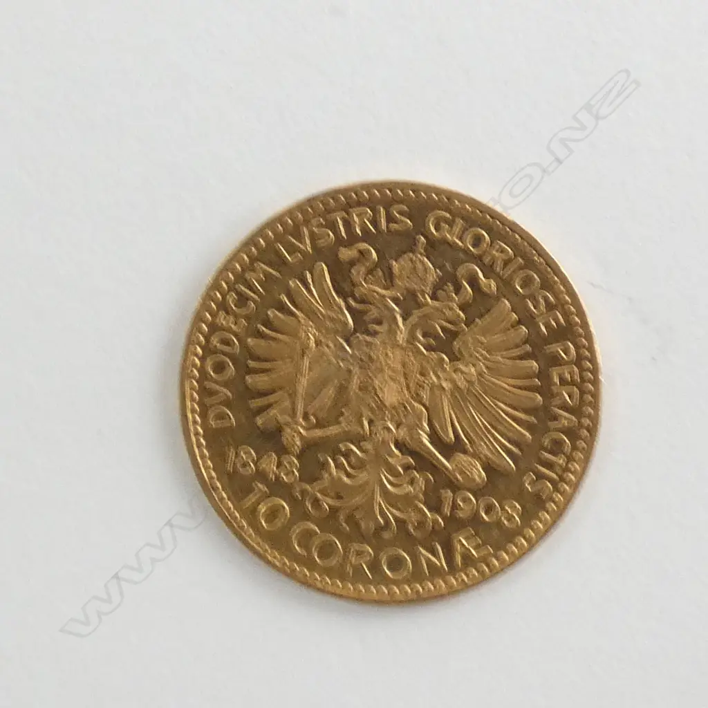 HUNGARIAN 1908 10 KORONA GOLD COIN 90% 3.3875gms Image 1++