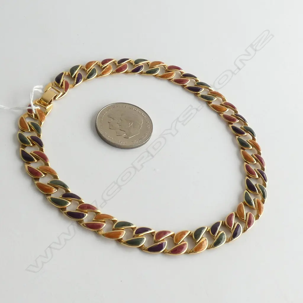 GOLD PLATE & ENAMEL NECKLACE L.450mm + CHARLES & DI COIN Image 1++