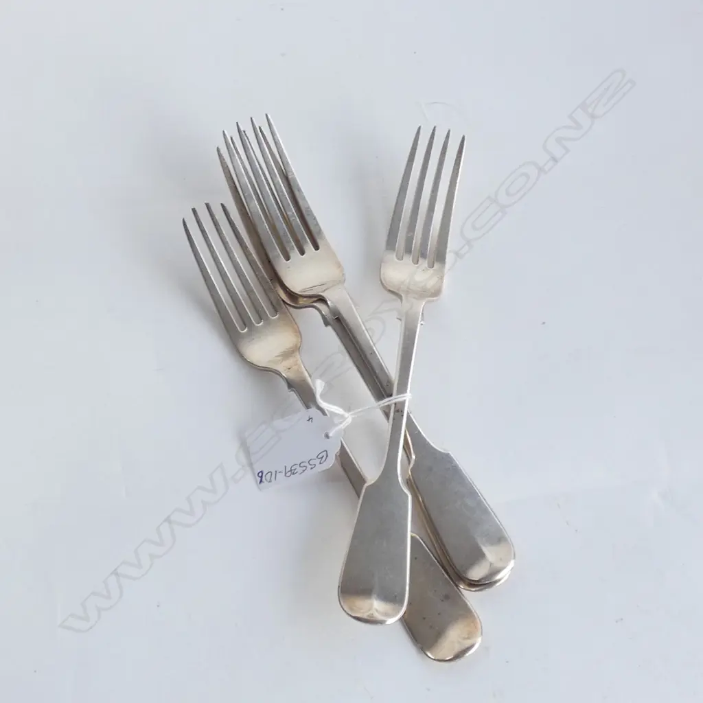 FOUR SILVER DINNER FORKS 287gm (3 Victorian 1 Georgian) Image 1++