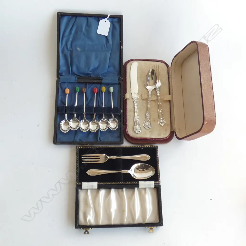 3 CASES CUTLERY; 2 STG + 6 EP COFFEE SPOONS 107 GRAMS Image 1++