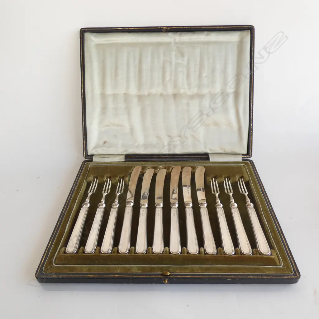 CASED SET 12 FRUIT KNIVES & FORKS SHEFFIELD 1903 332 GRAMS Image 1++