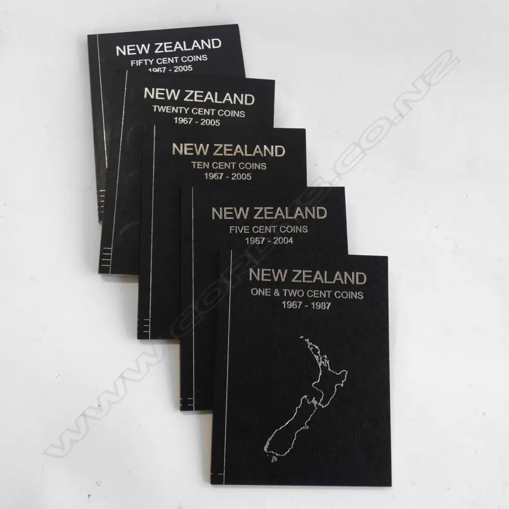 5 NZ ALBUM COIN COLLECTIONS. 1&2c. 5c. 10c. 20c & 50c. Image 1++