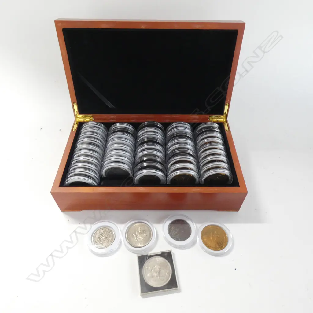 BOX OF 50 CASED COINS NZ GUYANA JERSEY ETC Image 1++