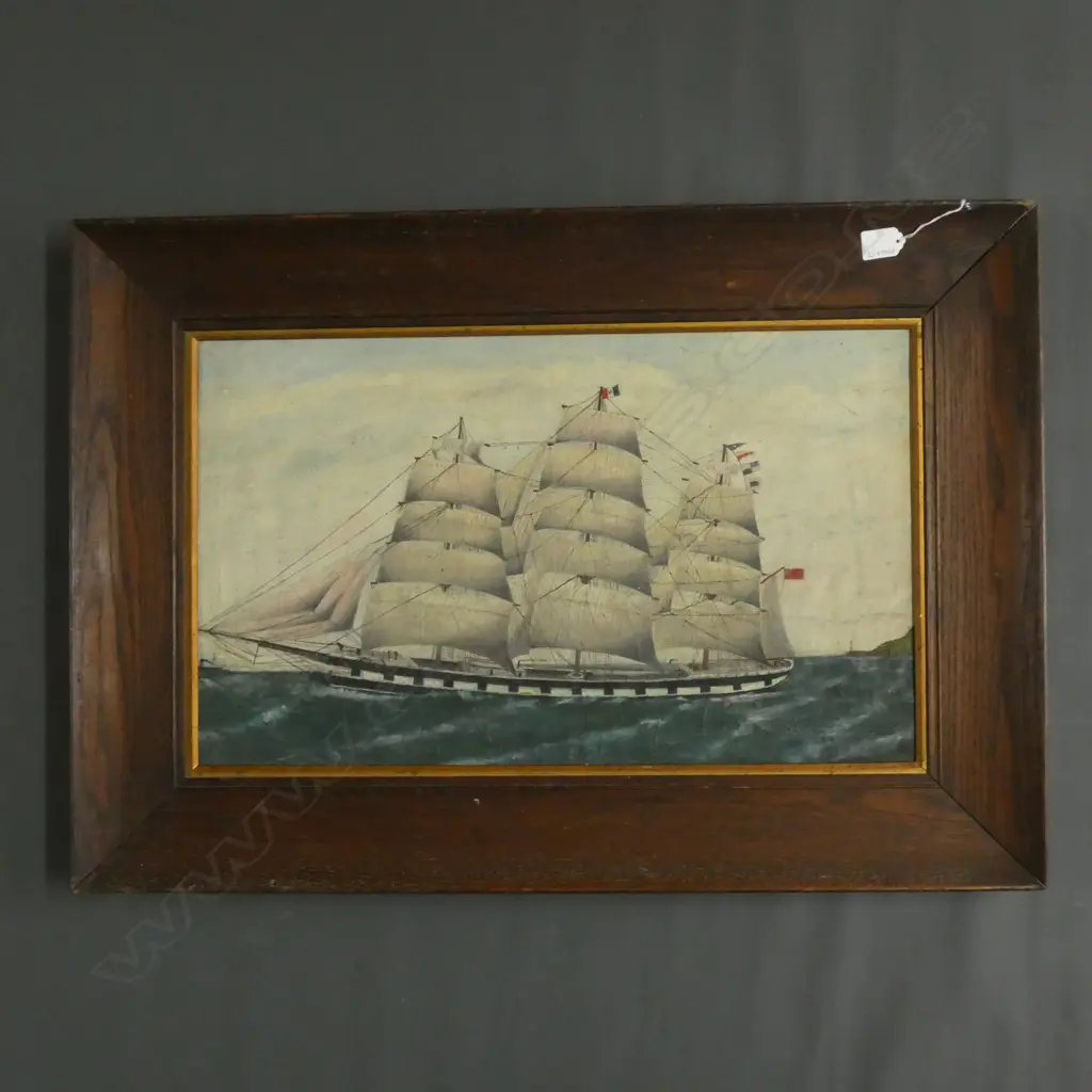 19TH C CLIPPER SHIP ‘CARIBOU’ ARTIST UNKNOWN OIL ON CANVAS, 375 x 630mm  Image 1++