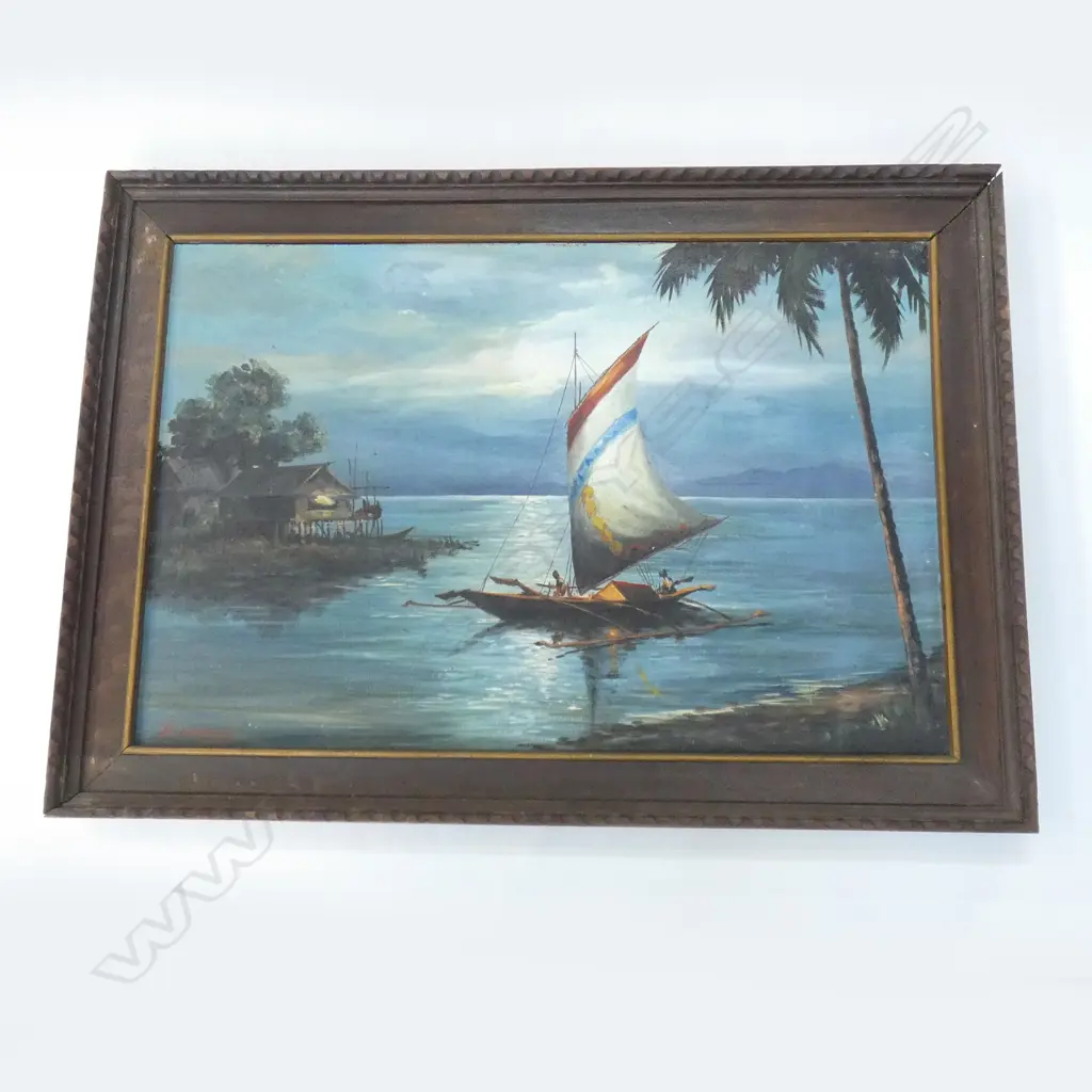 G FERNANDEZ, MANILA ‘70 SEASCAPE WITH PARAW OIL ON CANVAS SIGNED, 600 x 900mm.  Image 1++