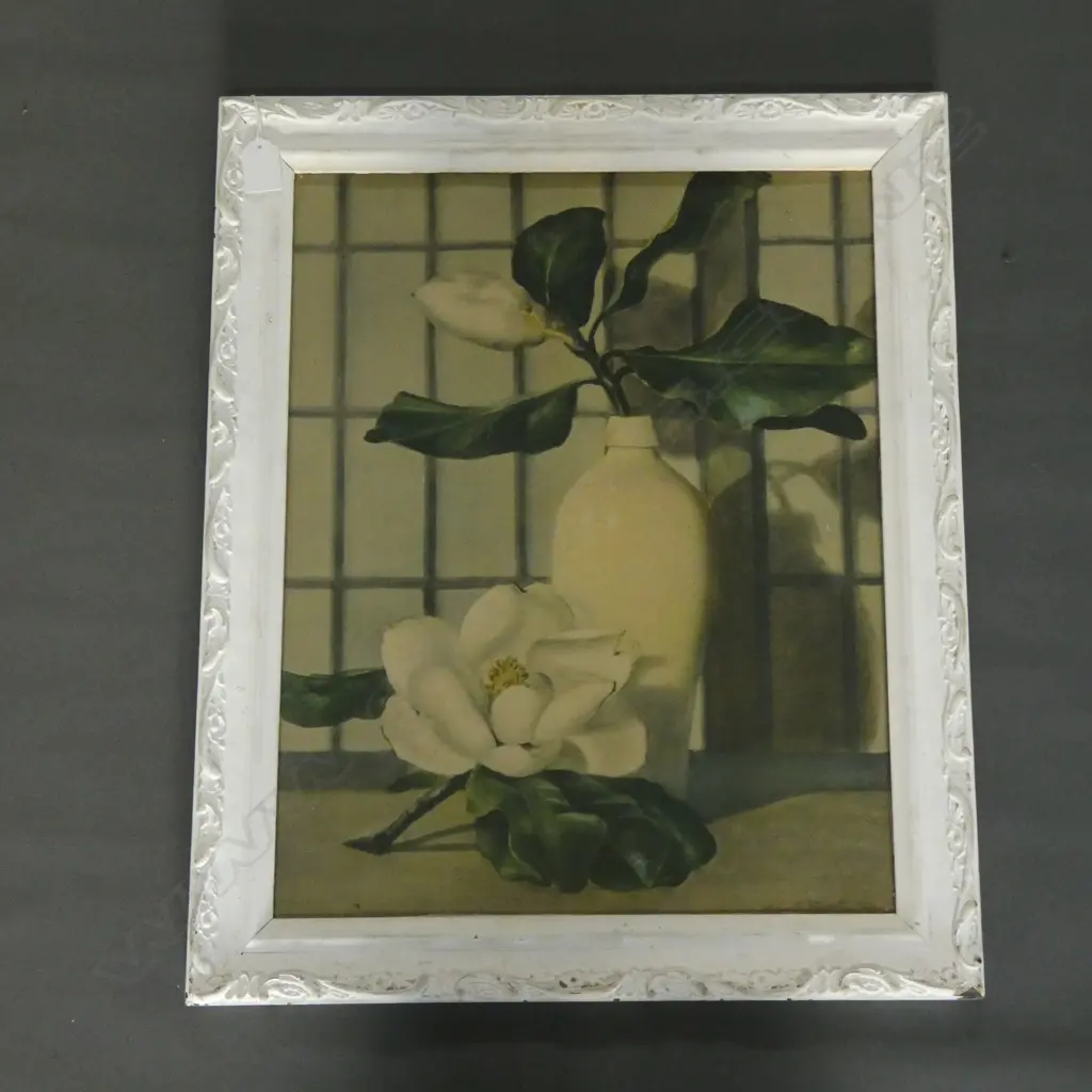 THELYN C. STEWART RETRO FLORAL PRINT 'MAGNOLIAS' 470x370mm Image 1++