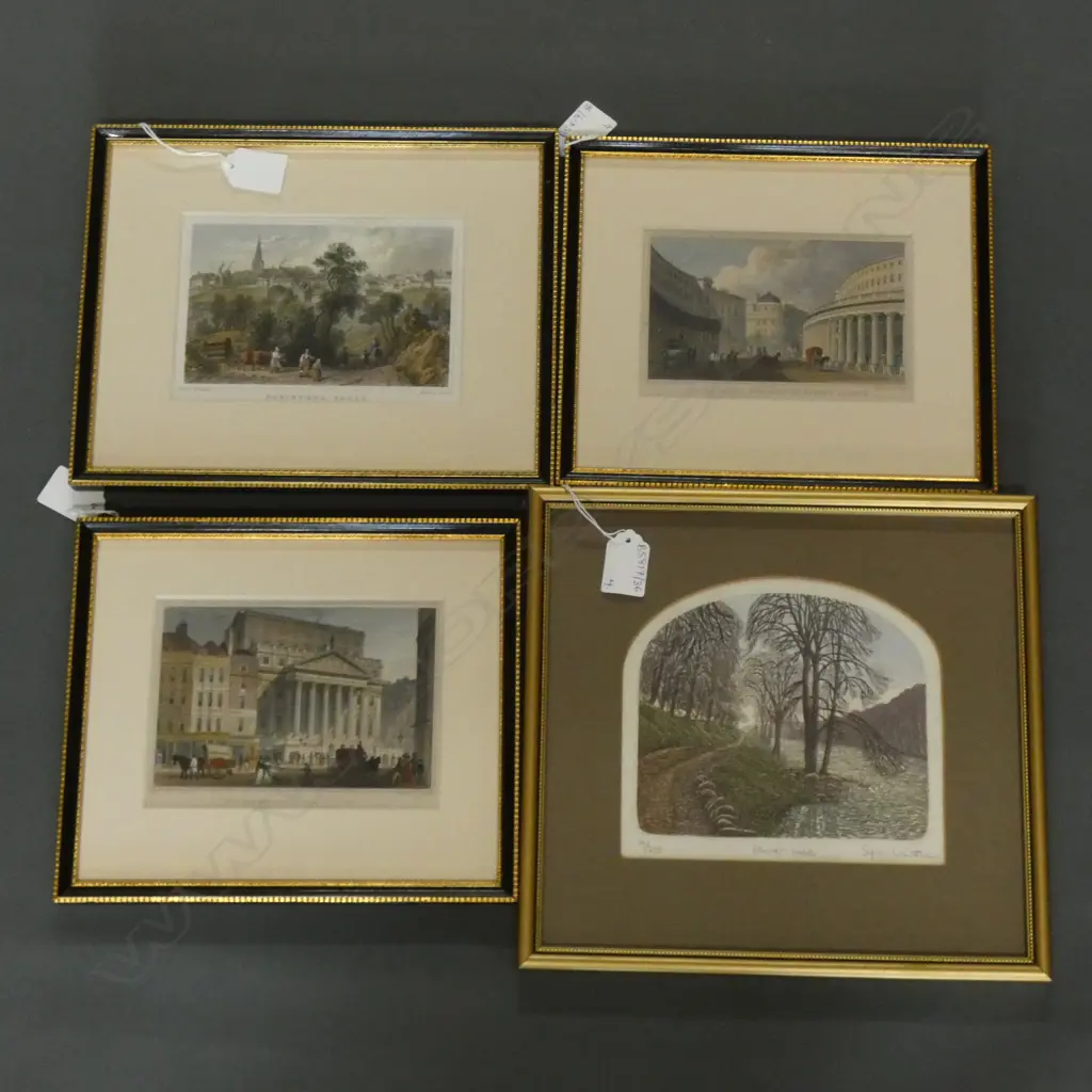 4 ARTWORKS; STEPHEN WHITTLE 'WINTER WALK' ENGRAVING 14/275 130x150mm + 3 ENGRAVINGS; 2 REGENCY LONDON, 1 ESSEX Image 1++