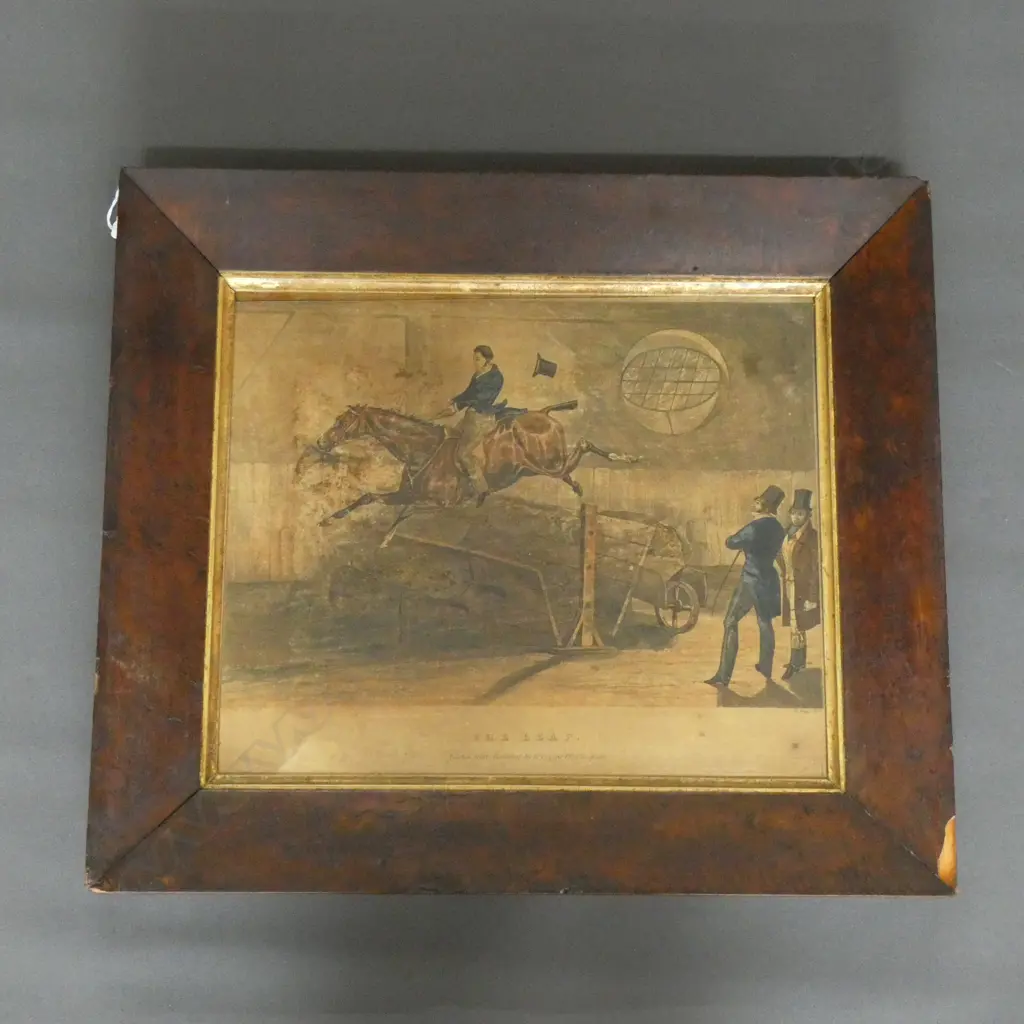 19thC PRINT 'THE LEAP' IN BURR FRAME 280x340mm Image 1++