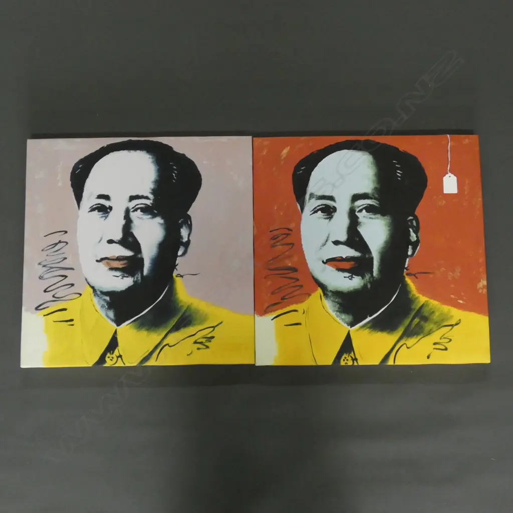 TWO ANDY WARHOL STYLE MAO PORTRAITS ON CANVAS 410 X 410MM Image 1++