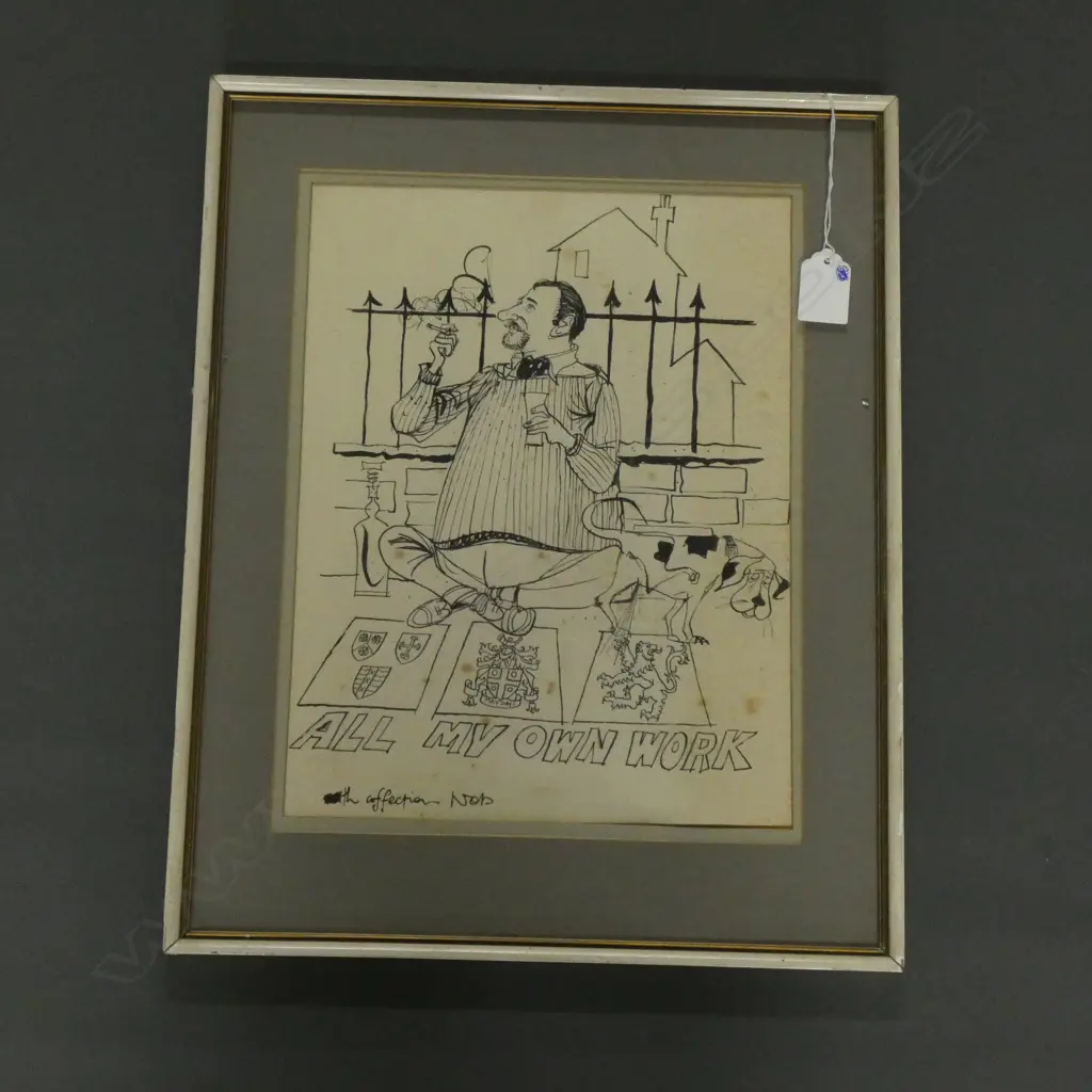 FRAME NZ HERALD CARTOON BY NOBBY CLARKE SELF PORTRAIT  230 X 300MM Image 1++