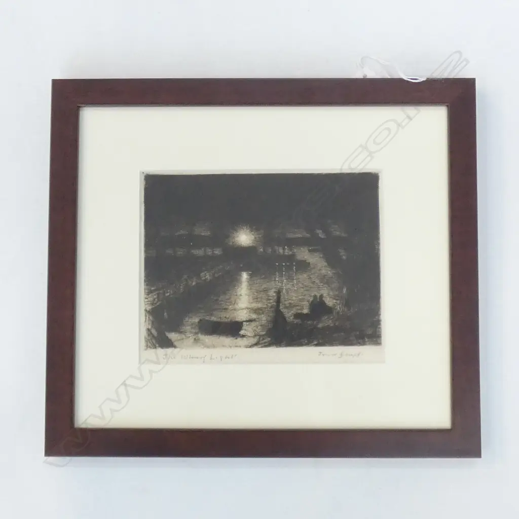 FRAMED ETCHING 'THE WHARF LIGHT' BY TREVOR LLOYD  165 X 135MM Image 1++