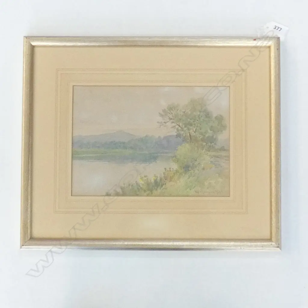 WATERCOLOUR ON BOARD - RIVER & MOUNTAIN SCENE BY W MENZIES GIBB 235 X 165MM Image 1++