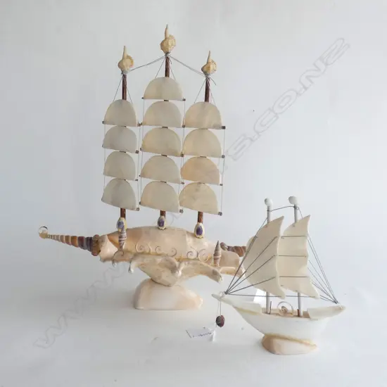1 SM & 1 LG SHELL SAILING SHIPS - LARGEST L  375 H 440MM