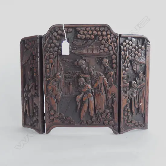 ORIENTAL CARVED WOODEN TABLE SCREEN 405 X 300MM
