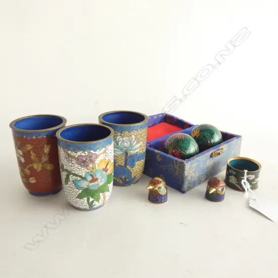 8 PCES ASST. CLOISONNE; 3 CUPS, ETC
