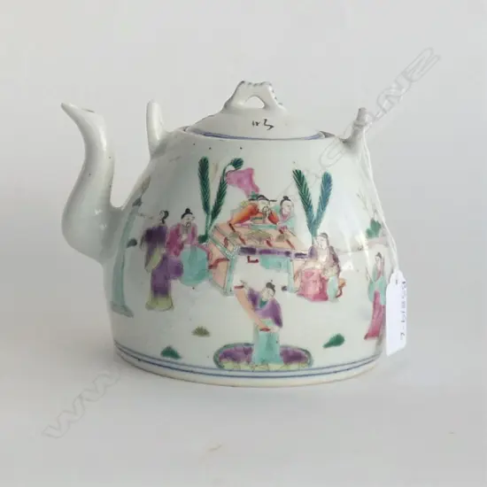 CHINESE QING STYLE FAMILE ROSE TEAPOT (MESH HANDLE MISSING) H. 140MM