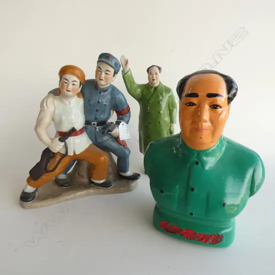 3 CHINESE FIGURES INCL CHAIRMAN MAO MONEYBOX  - LARGEST H. 300MM